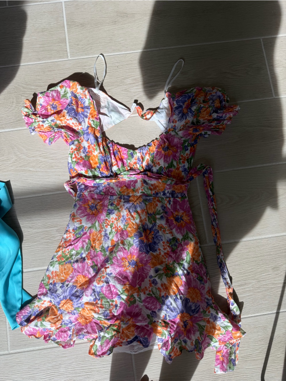 Floral Tie-Back Mini Dress in Pink & Orange